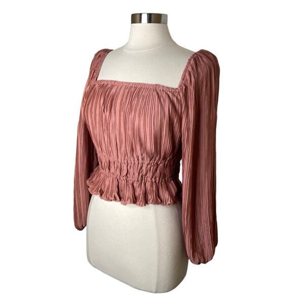 ASTR The Label Smocked Cropped Long Sleeve Bell Sleeve Top Women’s Small - Picture 3 of 9